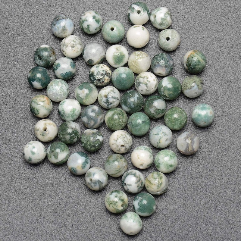 LPBeads 100pcs Polished 8mm Round Natural Tree Agate Gemstone Loose Beads with Stretch Cord for Jewelry Making Bracelets - Image 4